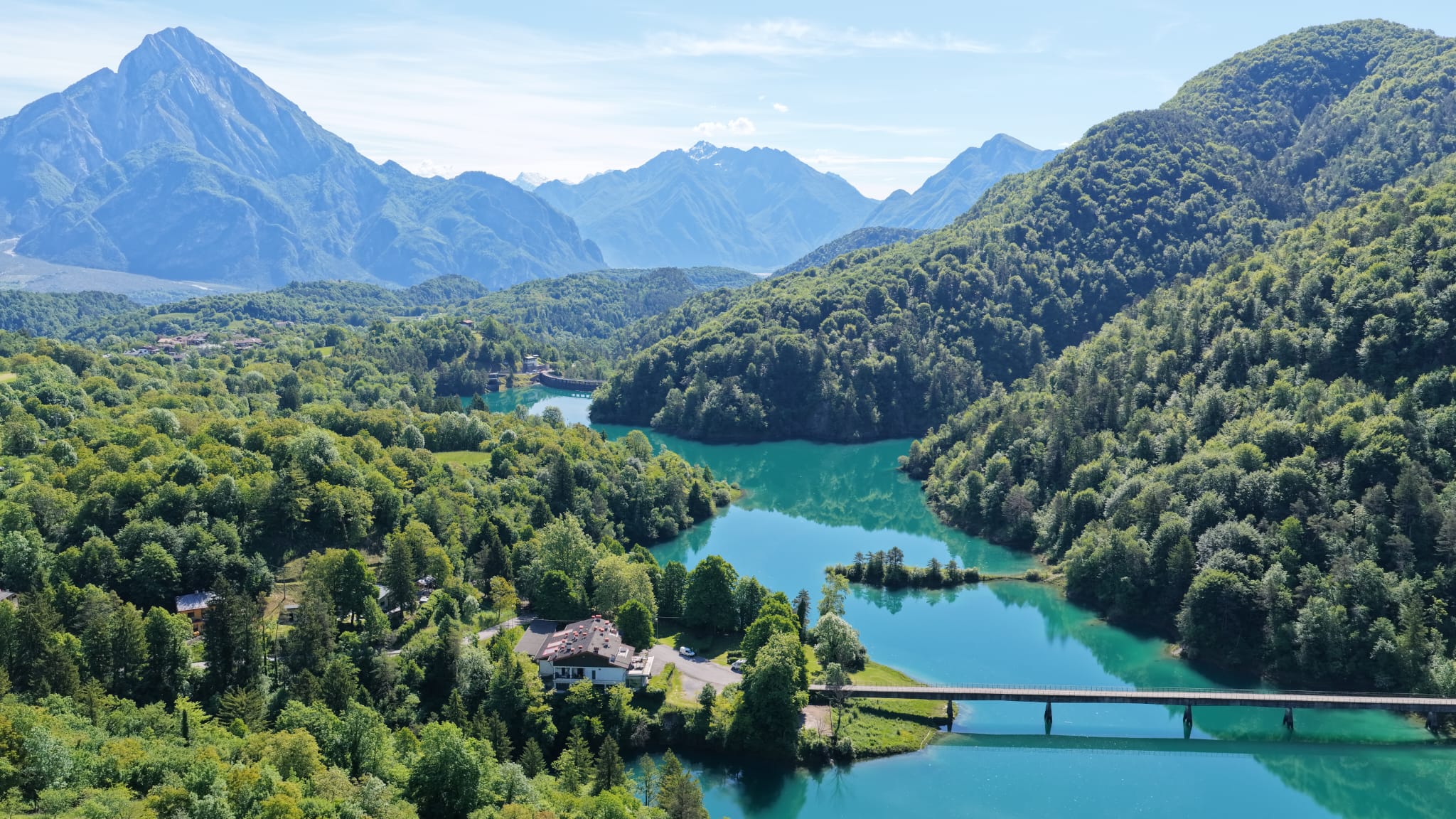 Turquoise Lake Panoramic Aerial View – Stock Photo